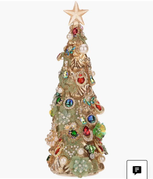12" Jeweled xmas tree gld