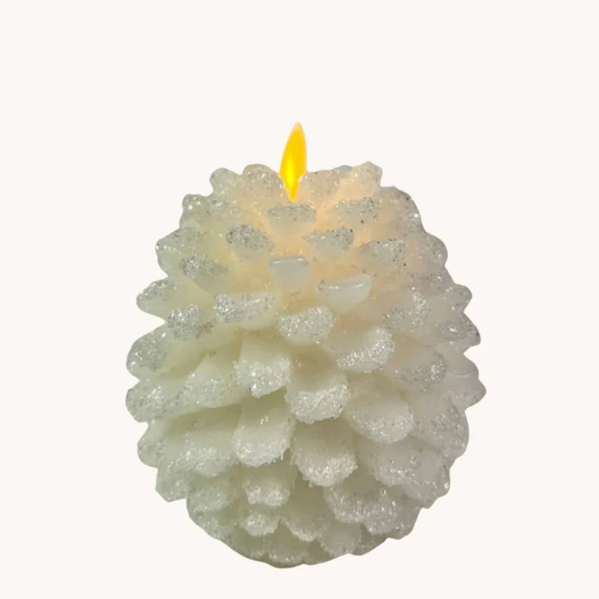 4.5 Inch Wax snowy pinecone luminaria indoor candle