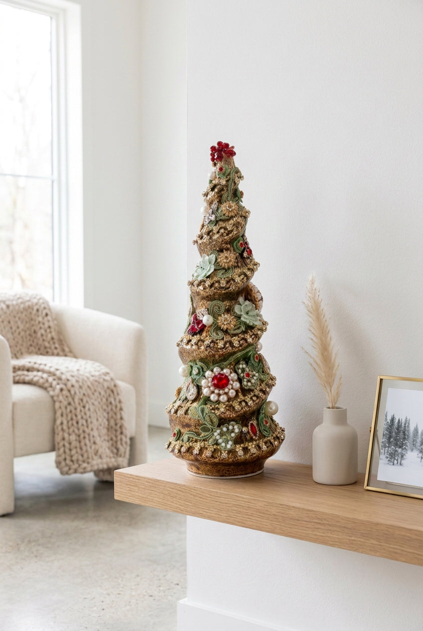JEWELED XMAS TREE, GLD15”