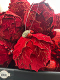 6" Velvet holly leaf kissing ball w/ball