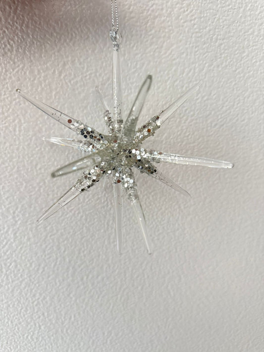 Glass 3D snowflake - clear/silver 6"