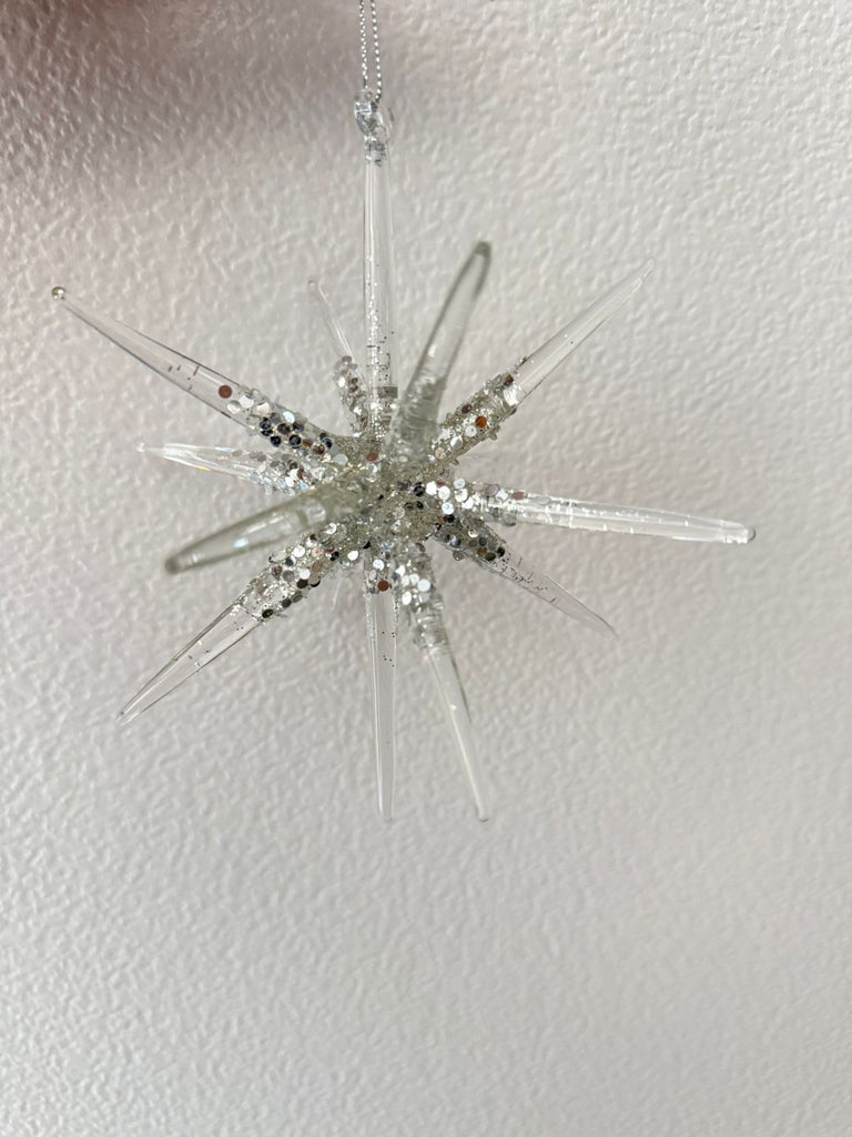 Glass 3D snowflake - clear/silver 6"