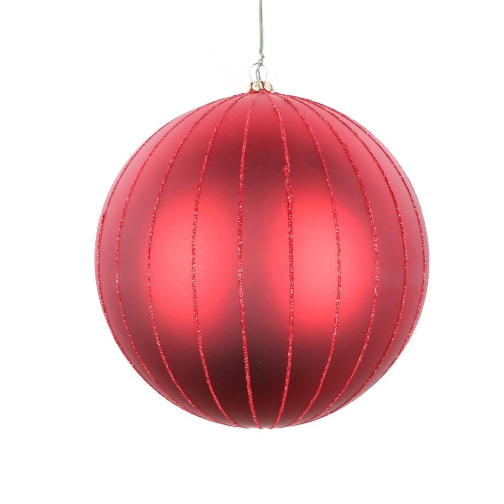6" RED MATTE GLITTER BALL CHRISTMAS